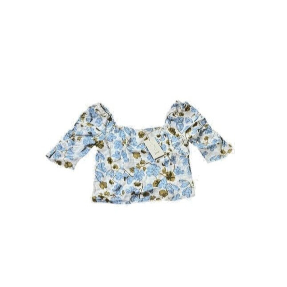 Joie 100% Linen Womens Size Medium Square Neck Floral Crop Smocked Blouse Top